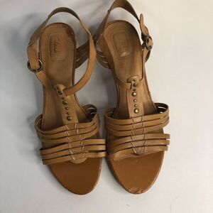 Clarks Strappy T Strap Open Toe Cork Wedges